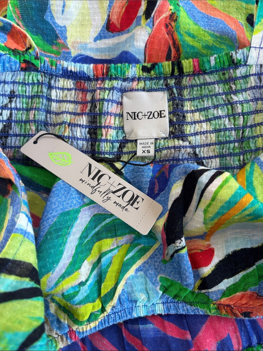 Nic+Zoe Sophie Island Beat Cotton Midi Sundress Floral Tropical Blue Xs Nwt — image 8 of 8